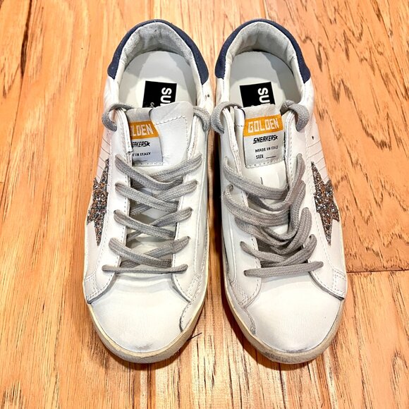 NWB Golden Goose Private Edition SuperStar Sneakers EU 38 Silver Glitter Star - Picture 2 of 11
